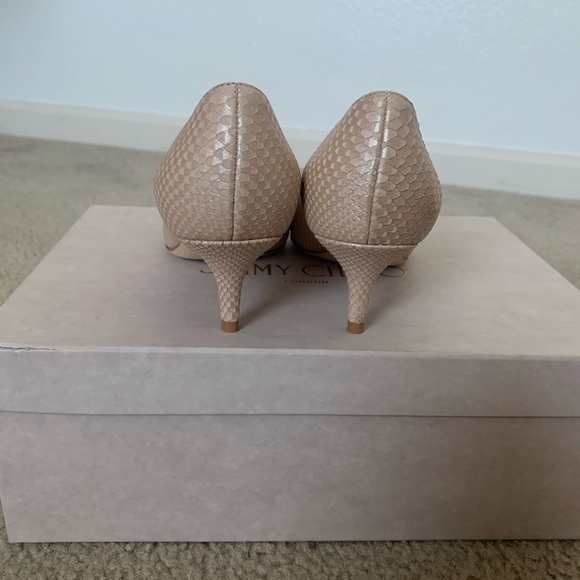 Jimmy Choo Nude Aza Pearlised Printed Leather Pointy Toe Heels - Picture 3 of 11